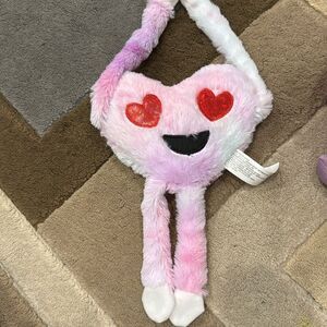 Pink and White Plush Cat Toy with Heart Design